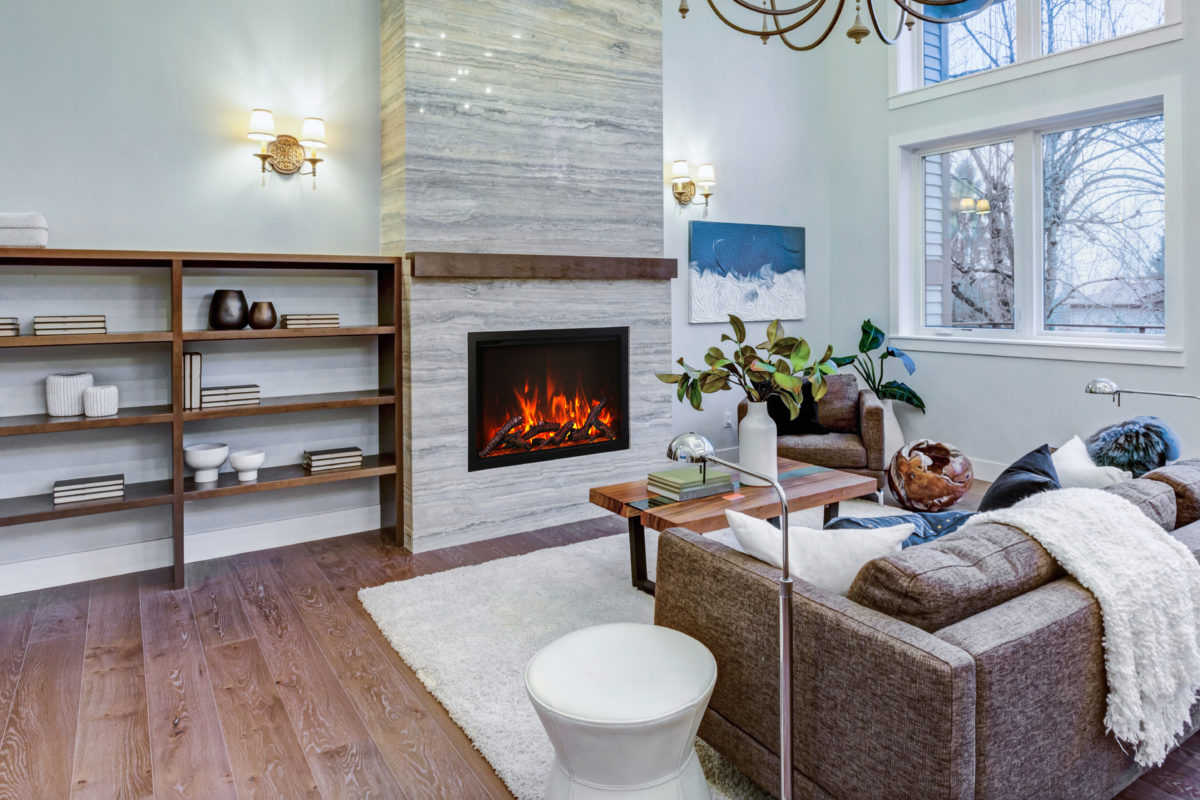 Incredible light and airy living room with high ceiling in a new